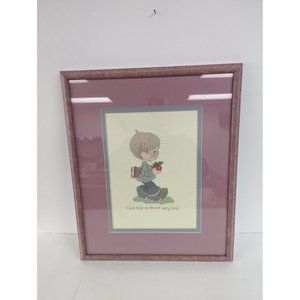 Precious Moments Cross Stitch Matted Framed Decor 17 X 20" Boy School Do Best